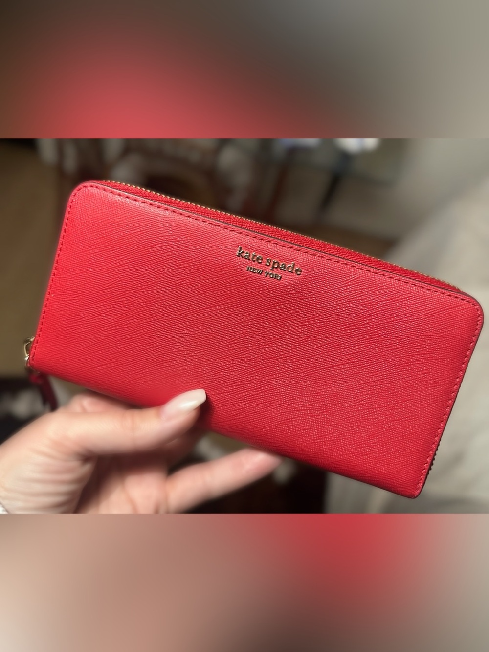 Kate Spade Red Saffiano Leather Wallet             Continental | Gold Hardware |